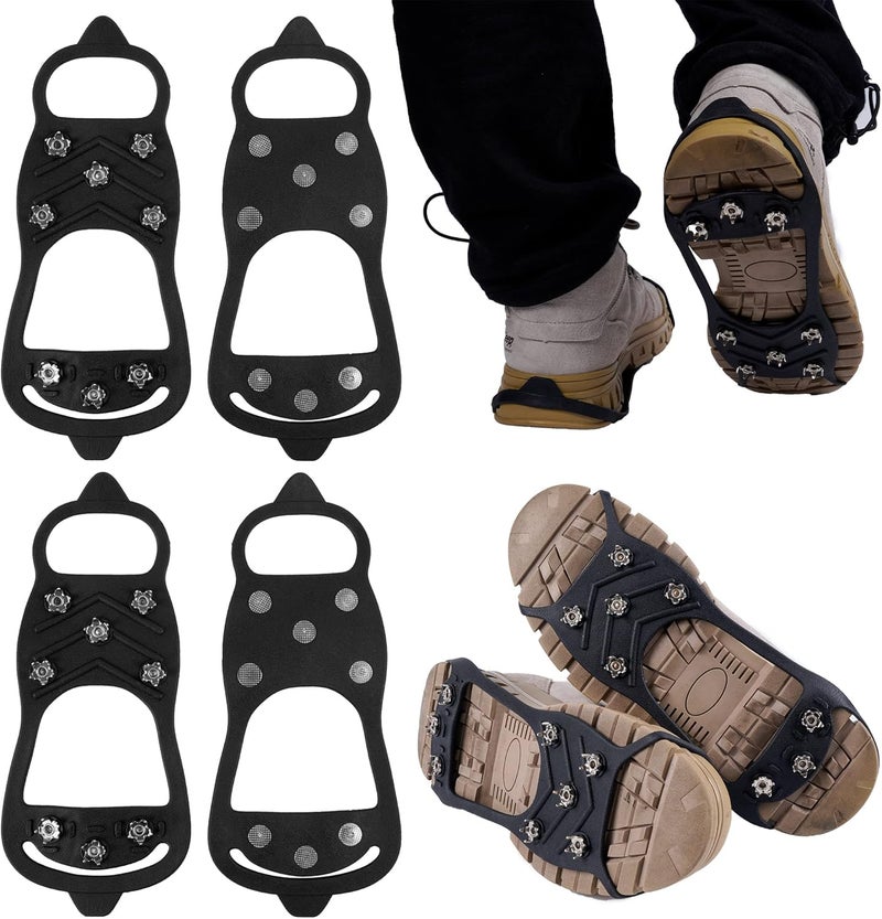 WBCBEC 2 Pairs Non Slip Gripper Spike Ice Traction Cleats Walk Traction Cleat Durable Ice Snow Grips for Shoes, Boot with 8 Steel Studs Crampons - Image 2